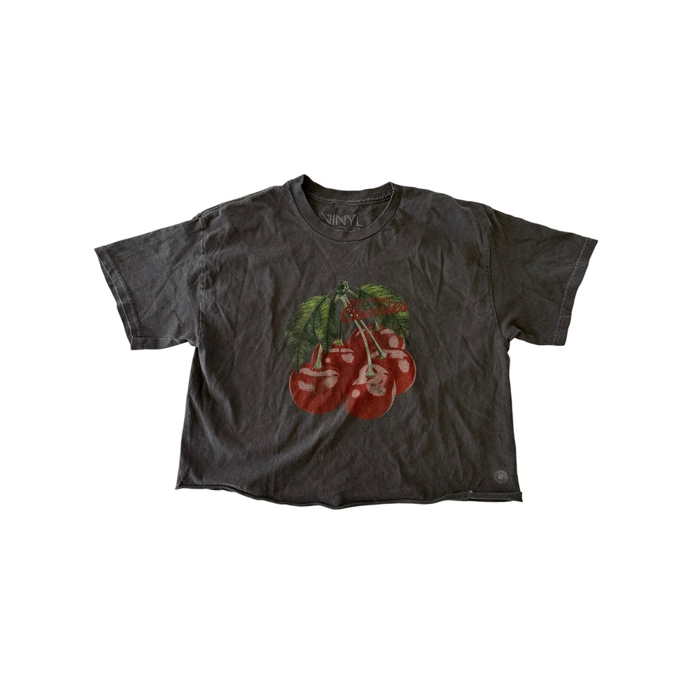 The Vinyl Icons Sweet Sweet Cherries Graphic Crop T-Shirt Charcoal Grey Small